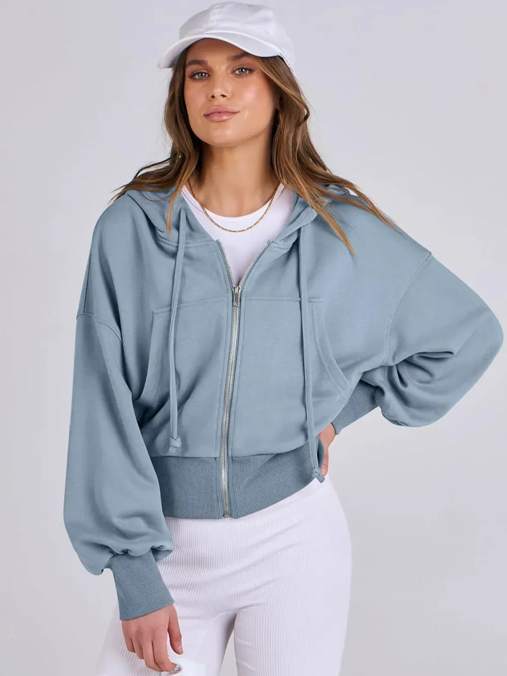 Women's Zip Up Hoodies Cropped Sweatshirts Full Zip Jackets Casual Fashion Fall Outfits Winter Clothes