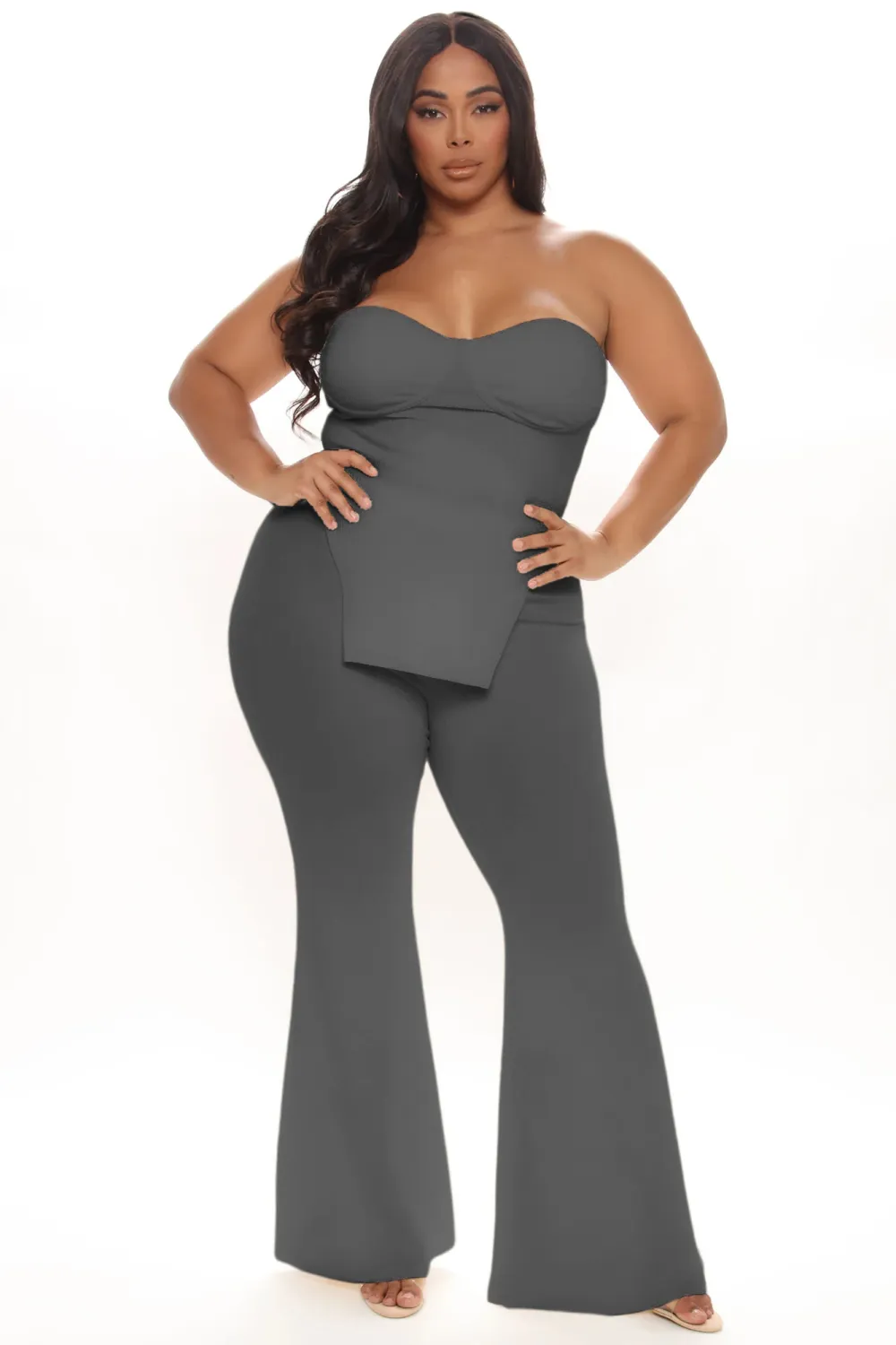 Call My Name Ribbed Pant Set - Gray