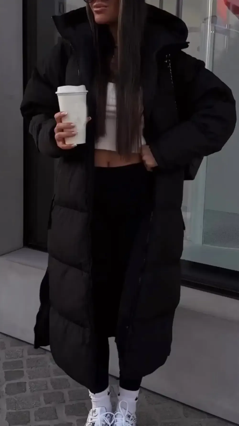 Women's Hooded Zippered Casual Long Warm Cotton Coat