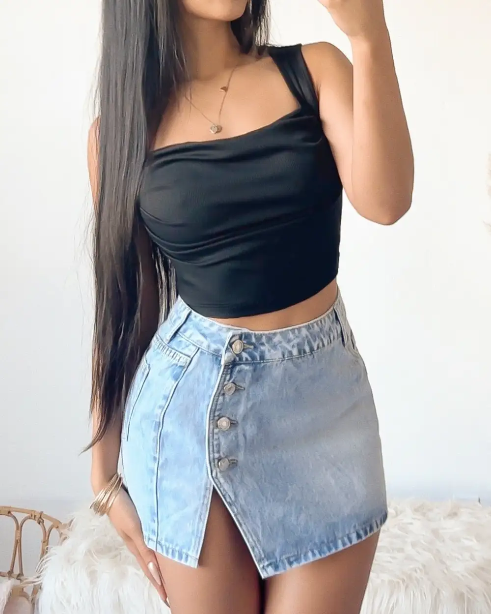 CALLIE RUCHED TOP (BLACK)