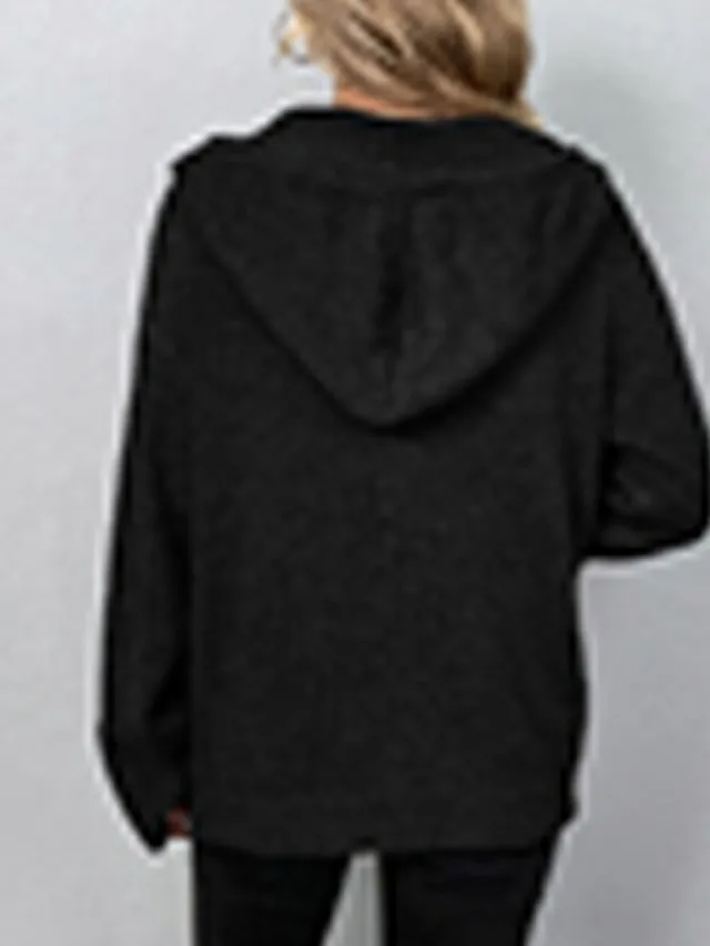 Women's Cardigan Sweater Hooded Crochet Knit Polyester Button Knitted Hooded Fall Winter Tunic Daily Holiday Date Stylish Casual Soft Long Sleeve Solid Color Black White Gray S M L
