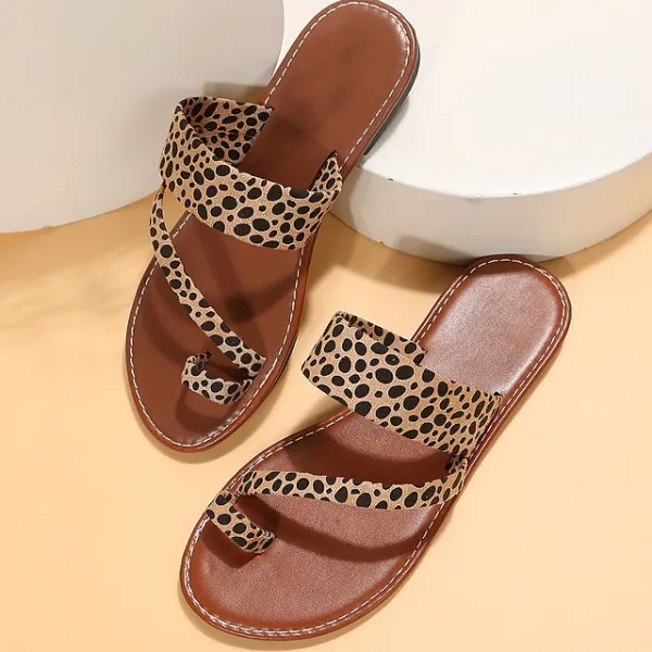 Women's Sandals Slippers Flat Sandals Orthopedic Sandals Bunion Sandals Plus Size Outdoor Daily Beach Summer Flat Heel Classic Casual Minimalism Faux Leather Leopard Leopard