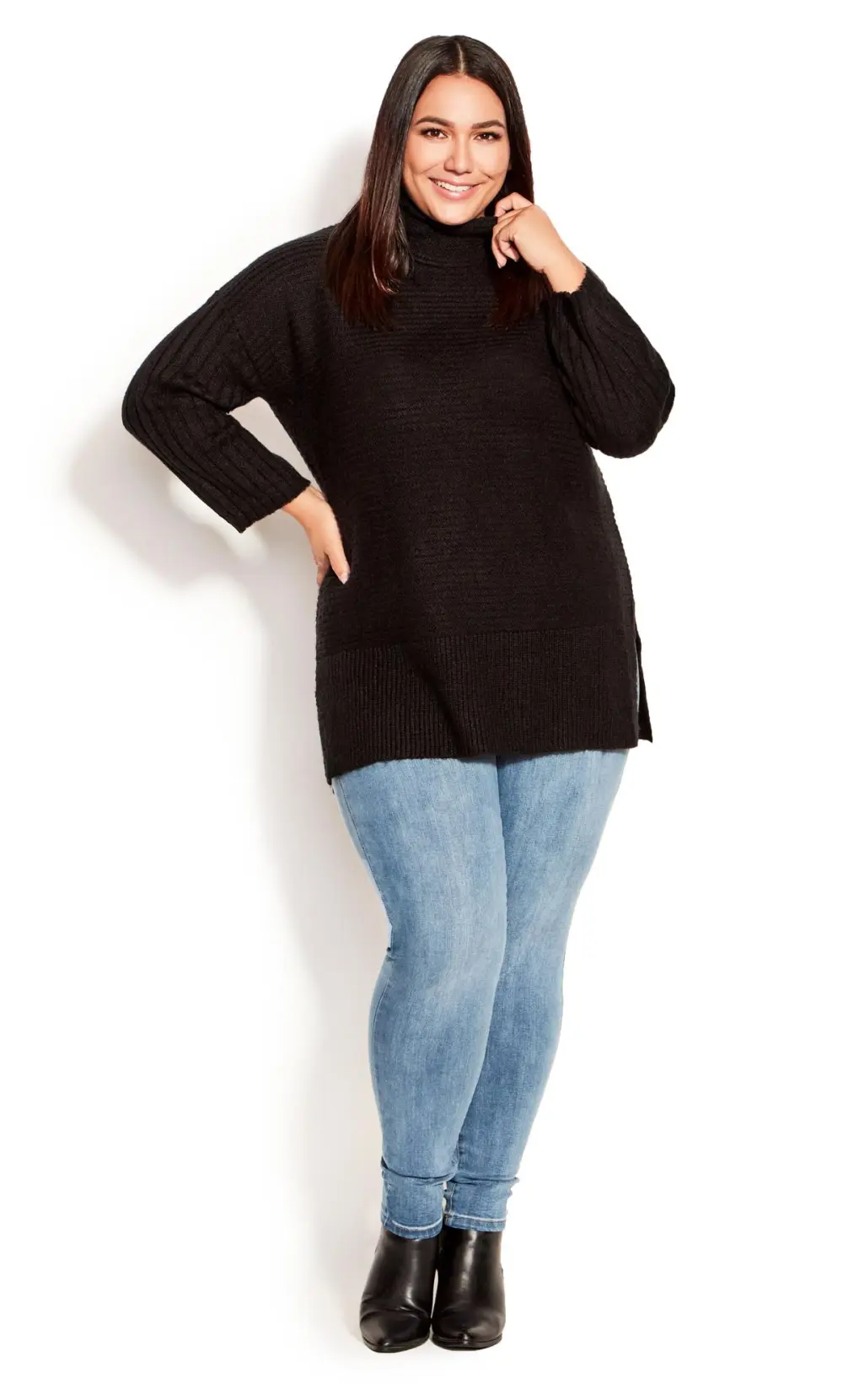 Evans Black Roll Neck Ribbed Knit Jumper