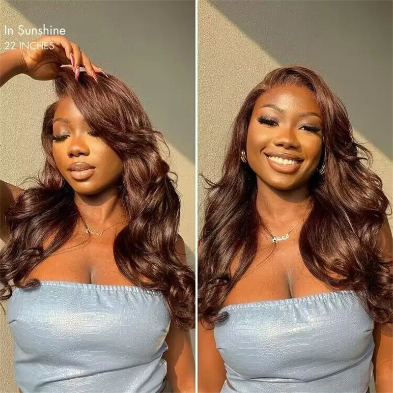 Chocolate Brown 360 Lace Frontal Wig Human Hair Wigs 180% Density 14-34inch