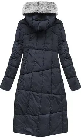 WOMEN'S LONG WINTER JACKET WITH A HOOD, NAVY
