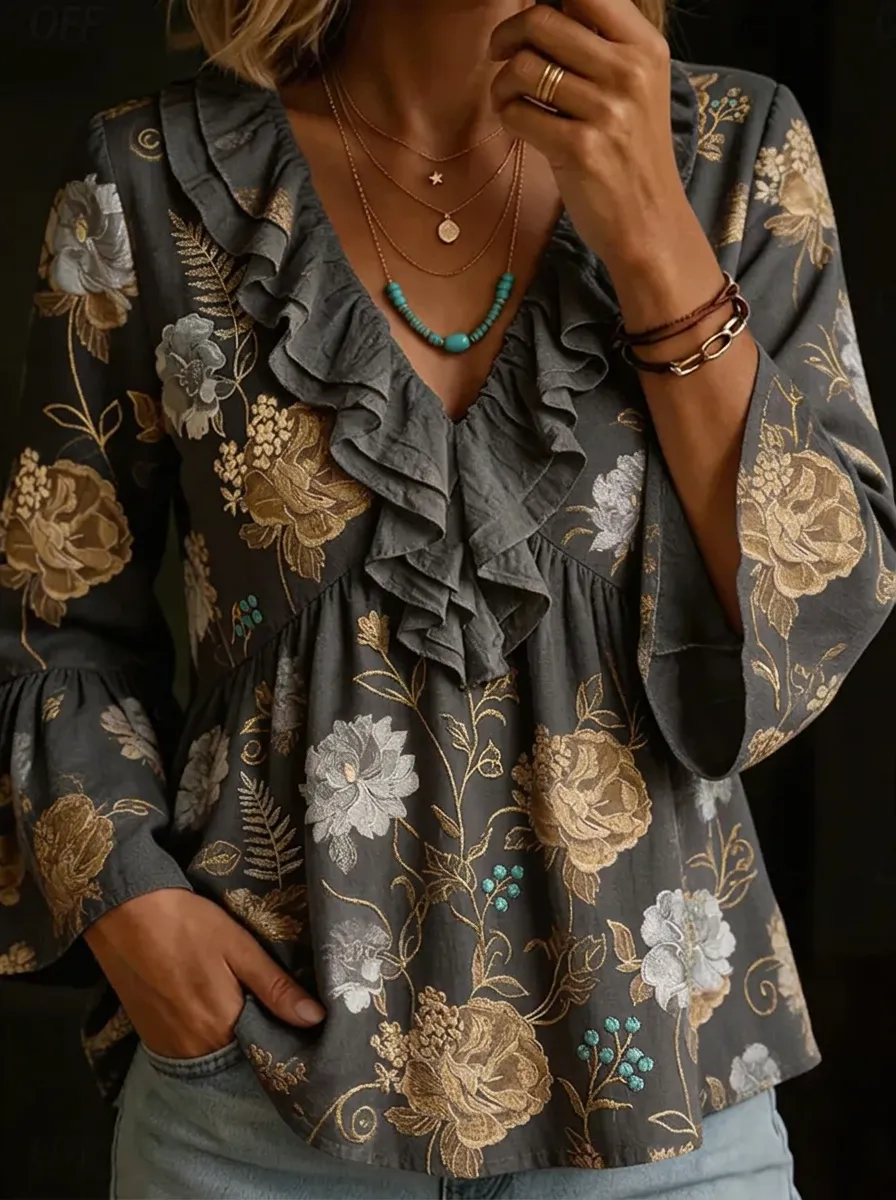 Women's Nashville Floral Ruffle Printed Top