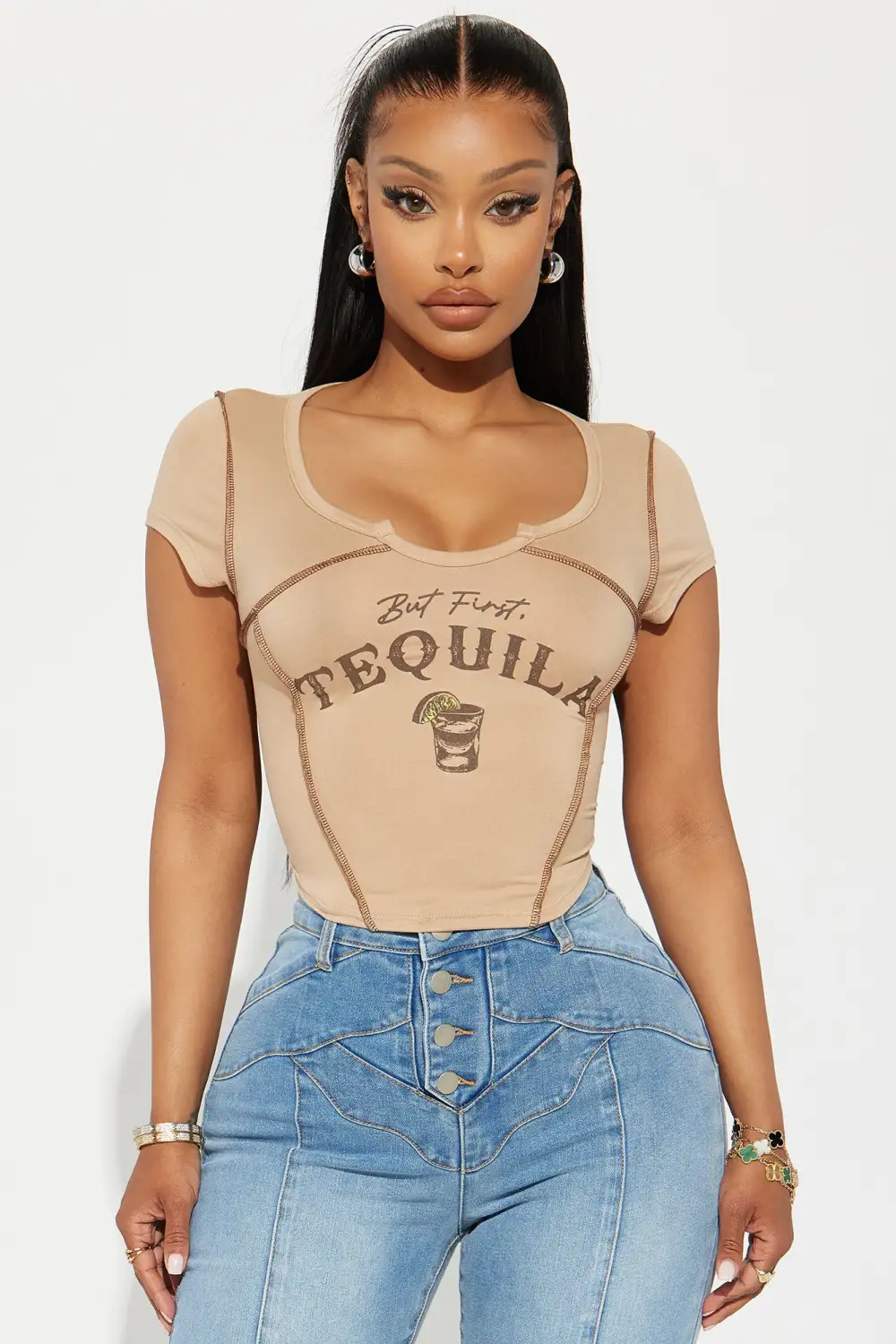 Tequila First Crop Top - Taupe