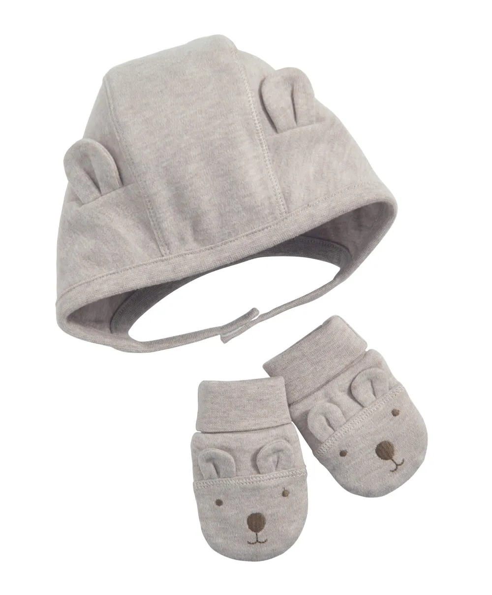 Bear Ear Hat & Mittens Set - Sand