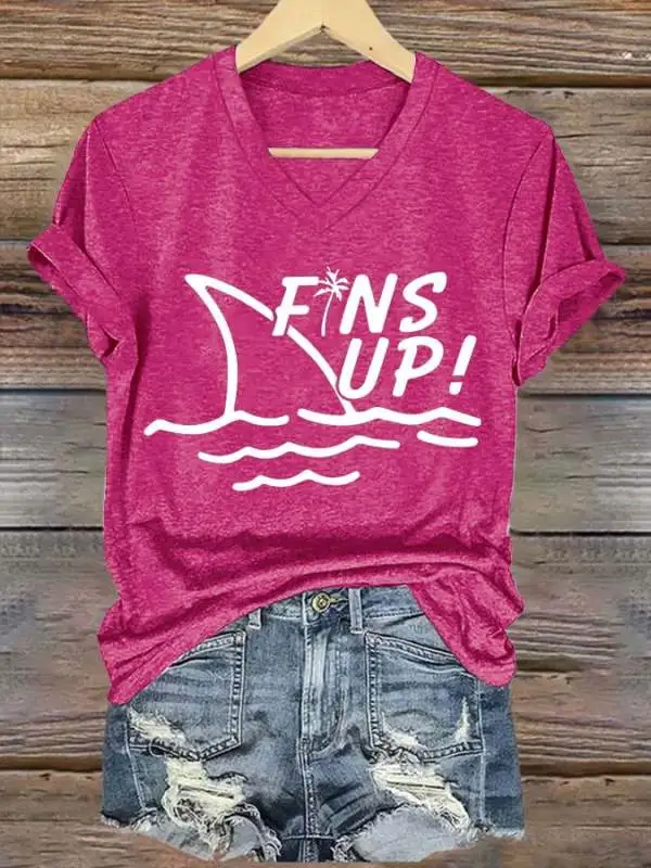 Women's V-neck short-sleeved printed T-shirt