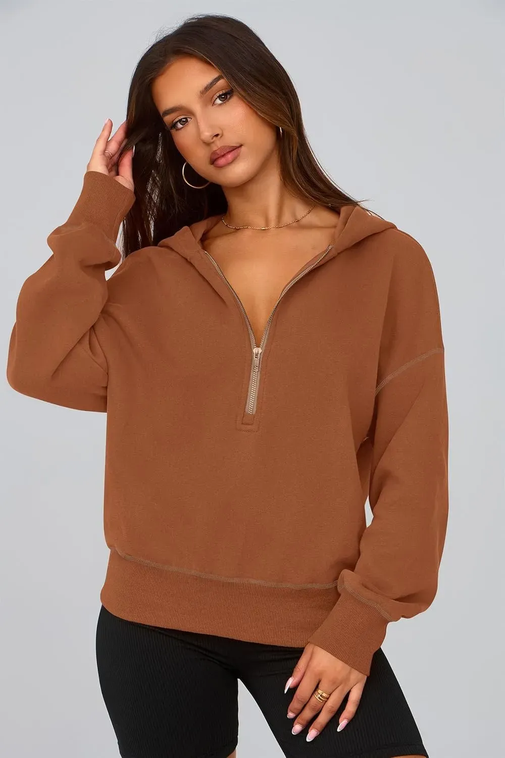 Women's Hooded Sweatshirts Long Sleeve Half Zip Cropped Hoodie Pullover Winter Fashion Clothes