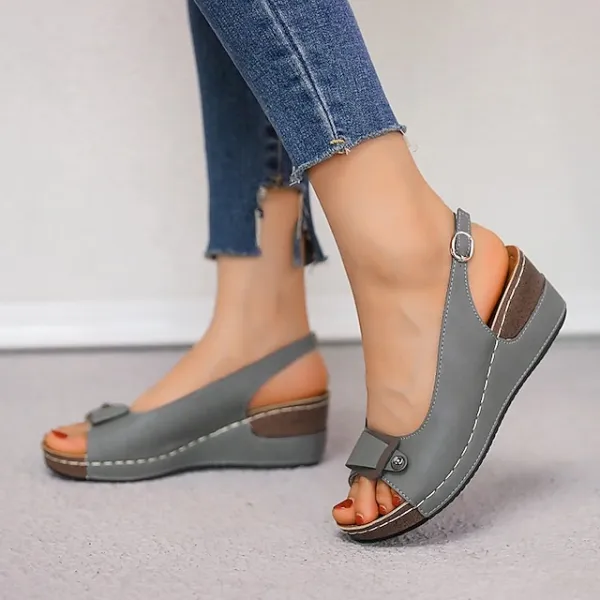 Women's Sandals Wedge Sandals Platform Sandals Plus Size Outdoor Daily Summer Buckle Wedge Heel Open Toe Elegant Classic Casual Microfiber Buckle Solid Color Black khaki Grey