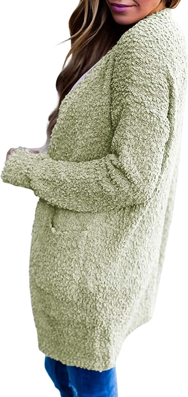 Women's Long Sleeve Soft Chunky Knit Sweater Open Front Cardigans Outwear Coat