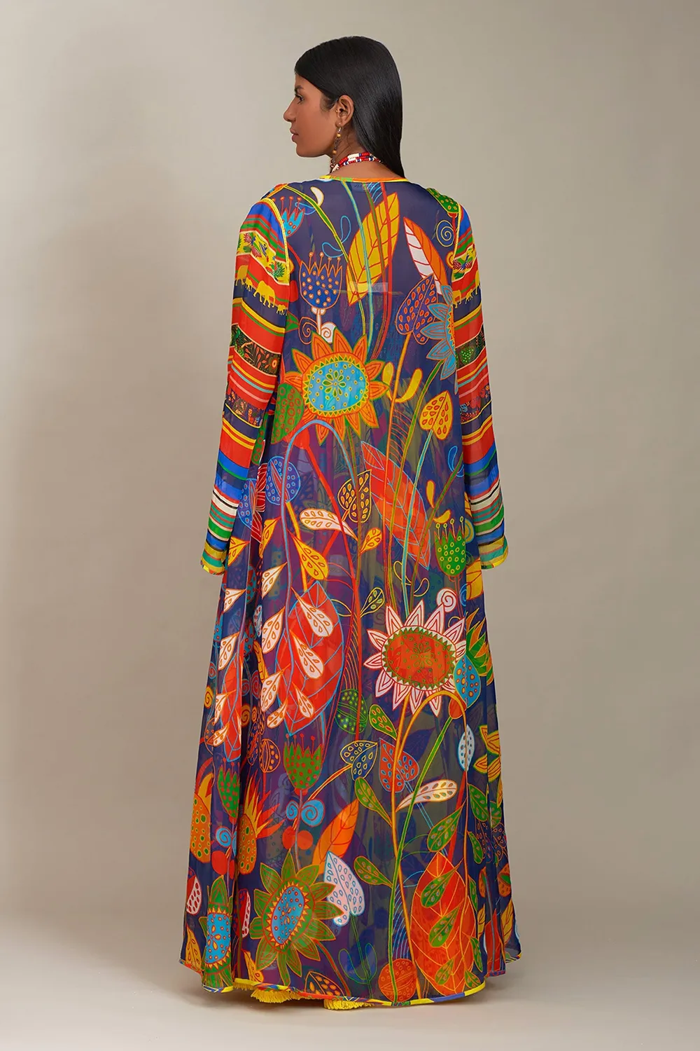 Multicolor cotton printed floral square neck silk spaghetti dress