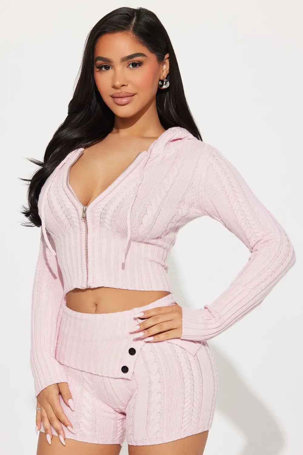 Soft Energy Sweater Short Set - Pink