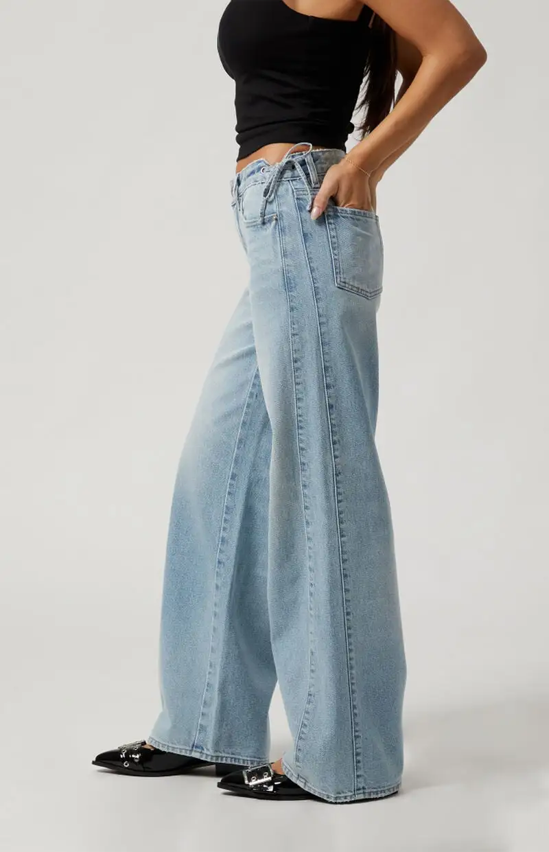 PacSun Casey Bow Tie Low Rise Baggy Jeans Light Indigo