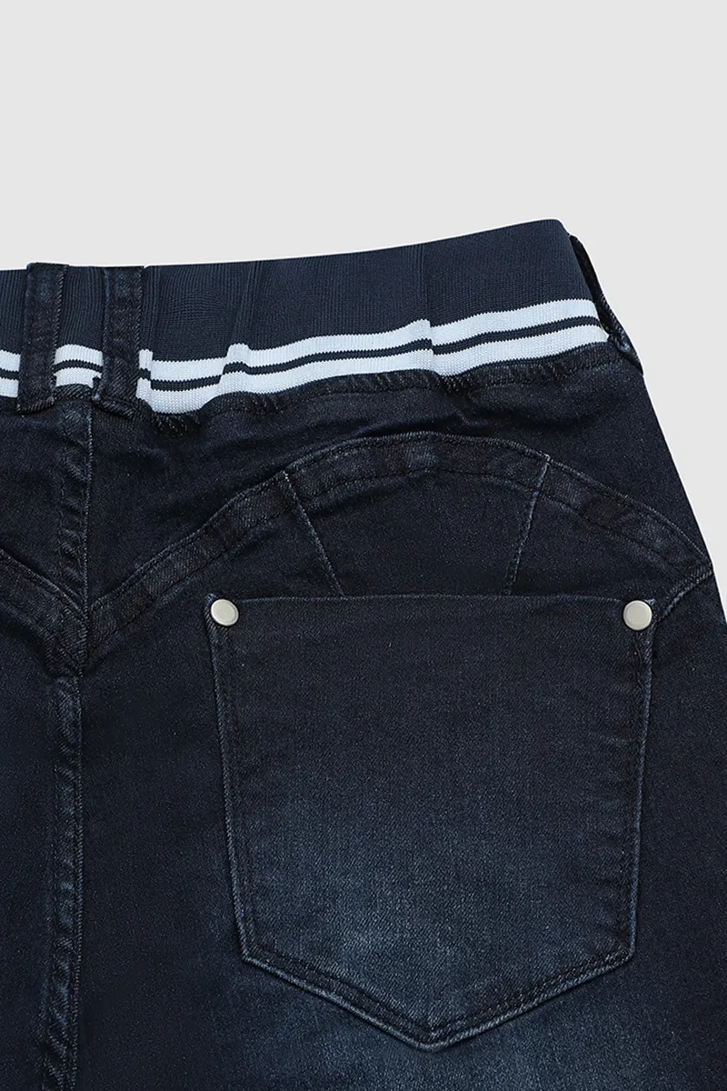 6 Packs Double Button Drawstring Capris Jeans