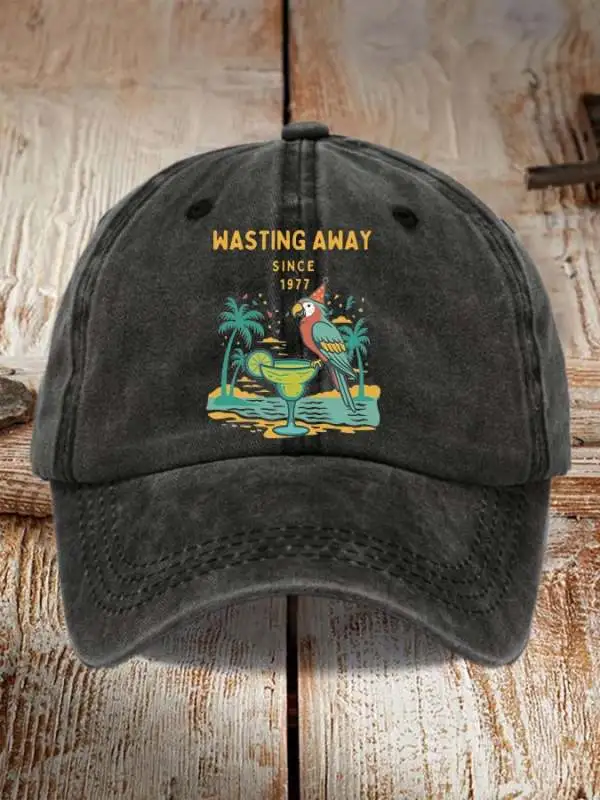 Retro Parrot Margarita Wasting Away Since 1977 Print Baseball Cap