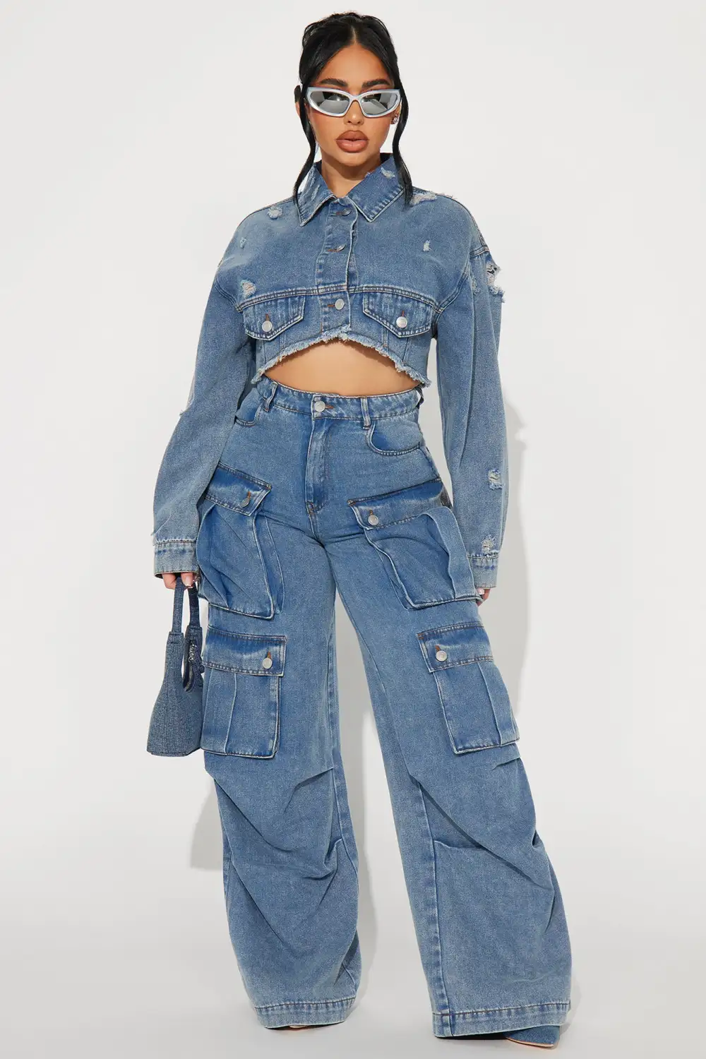 Just Between Us Denim Pant Set - Blue
