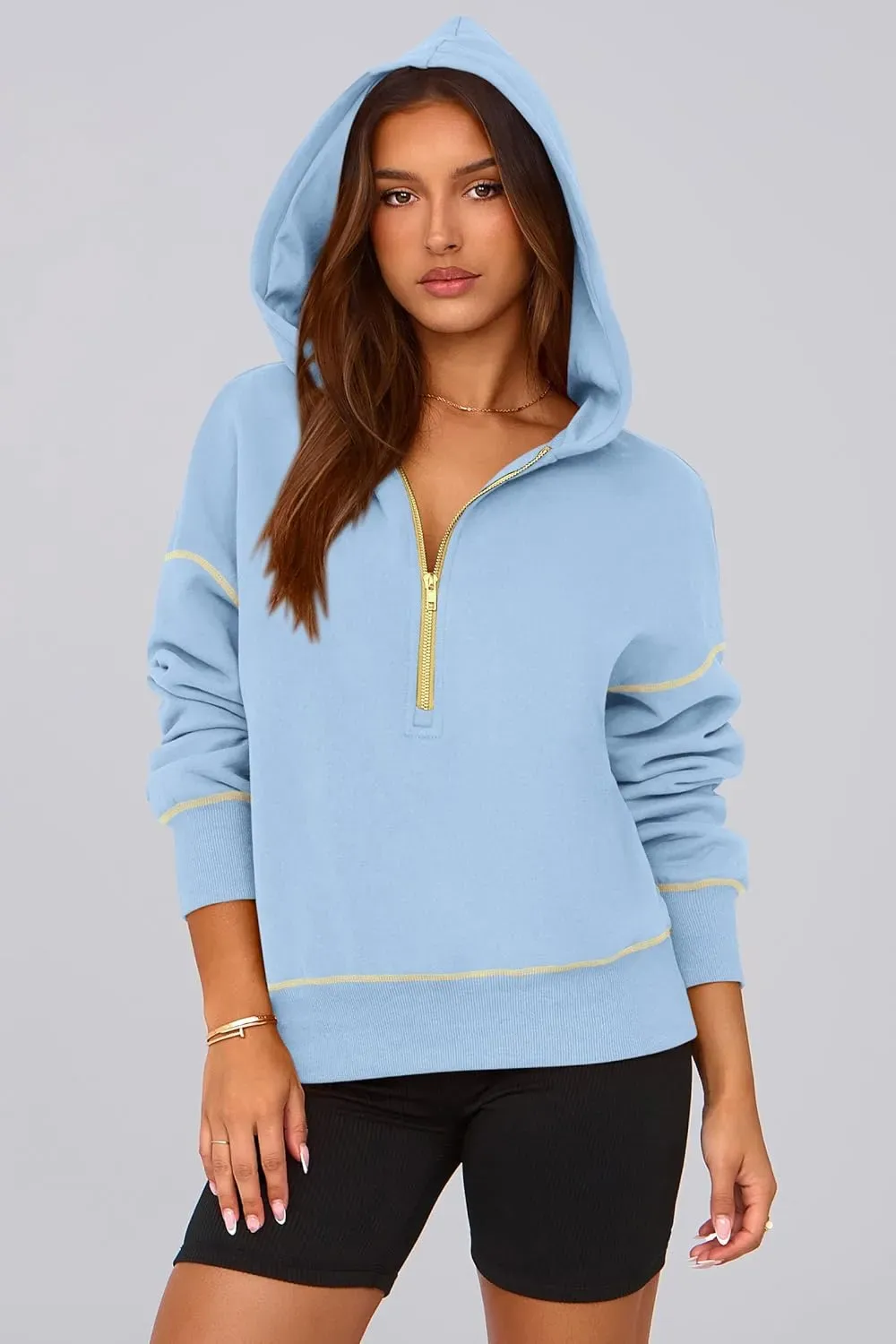 Women's Hooded Sweatshirts Long Sleeve Half Zip Cropped Hoodie Pullover Winter Fashion Clothes