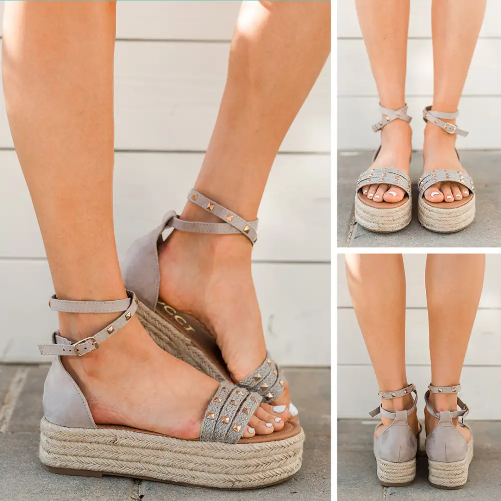 Tell Your Story Gray Espadrille Platforms