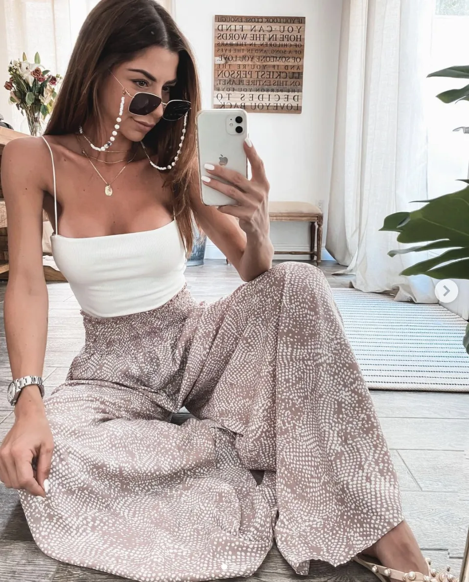 Pink Floral Loose Drape Straight Leg Pants