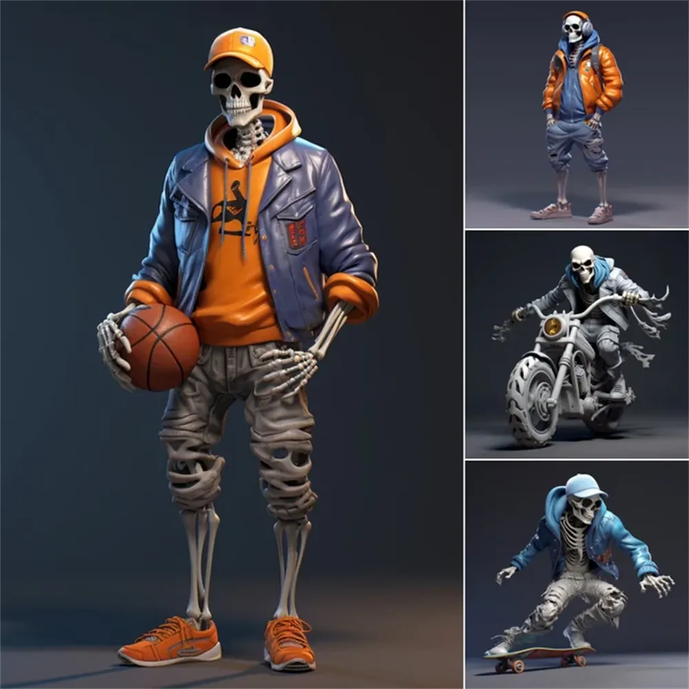 Cool Skeleton Figures Sports Series Skull Resin Crafts Halloween Decoration