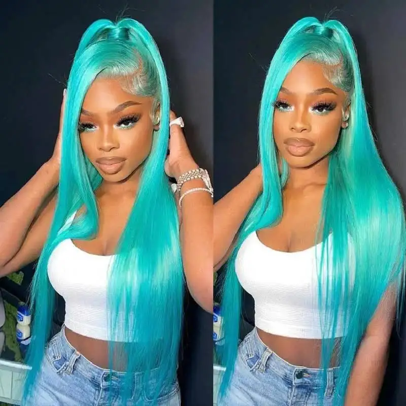 Mint Green 13x6 Transparent Lace Wig 100% Virgin Human Hair