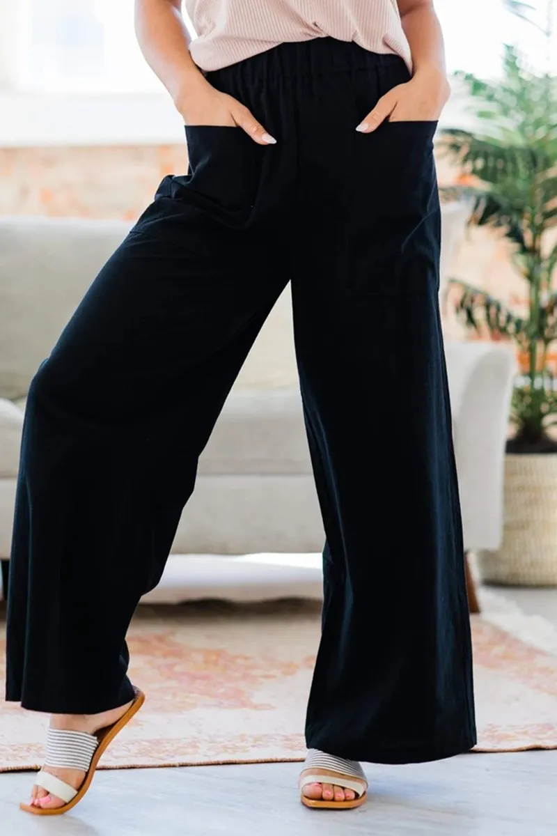 Patch Pocket Elastic Waist Wide Leg Pants