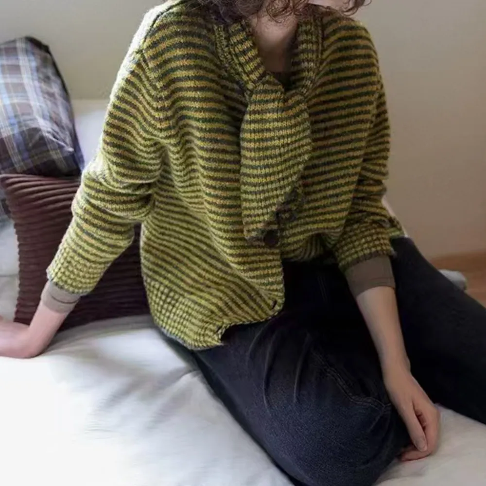 Scarf Knit Striped Sweater
