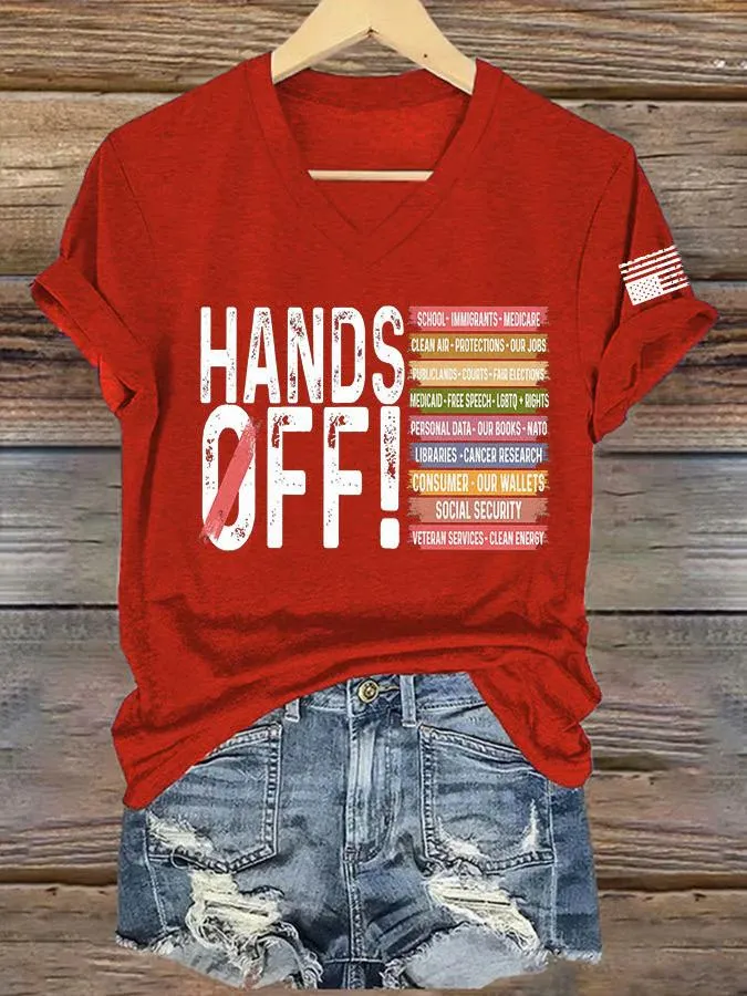 Women's Retro Hands Off Protest Print T-Shirt