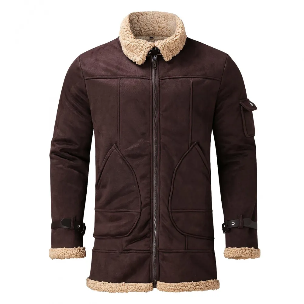 Mens Sherpa Faux Zip Up Heavyweight Plus Size Trench Coat Spread Collared Jacket