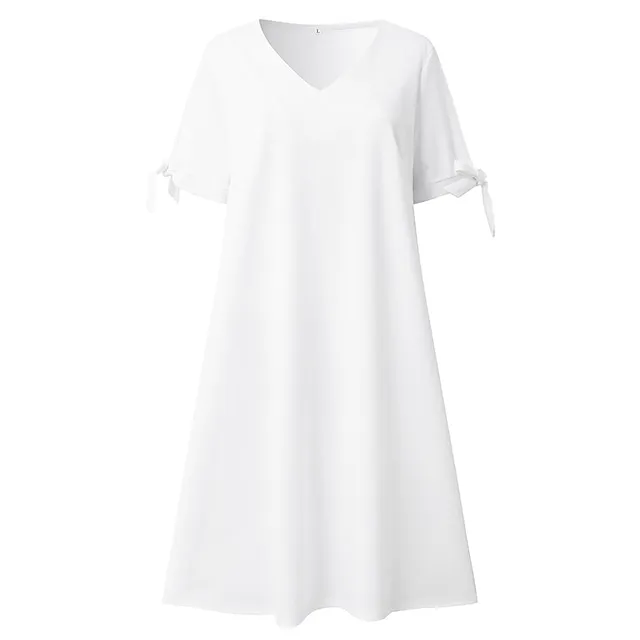 Women's Casual Dress Shift Dress Mini Dress White Short Sleeve Pure Color Bow Spring Summer V Neck Basic Daily Weekend Summer Dress 2023 S M L XL XXL 3XL 4XL