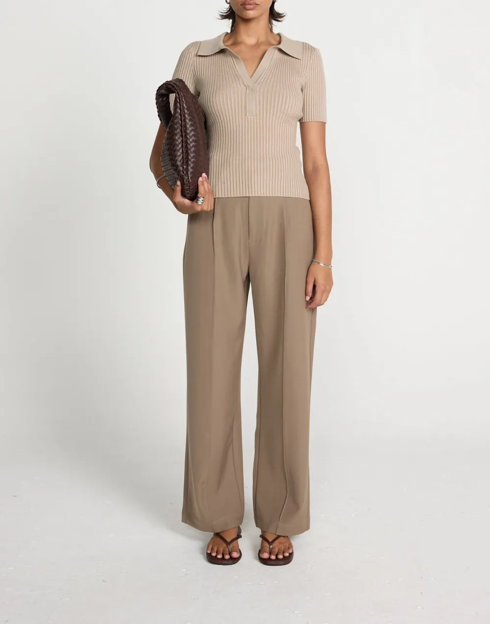 Cropped Ribbed Lapel Slim T-Shirt