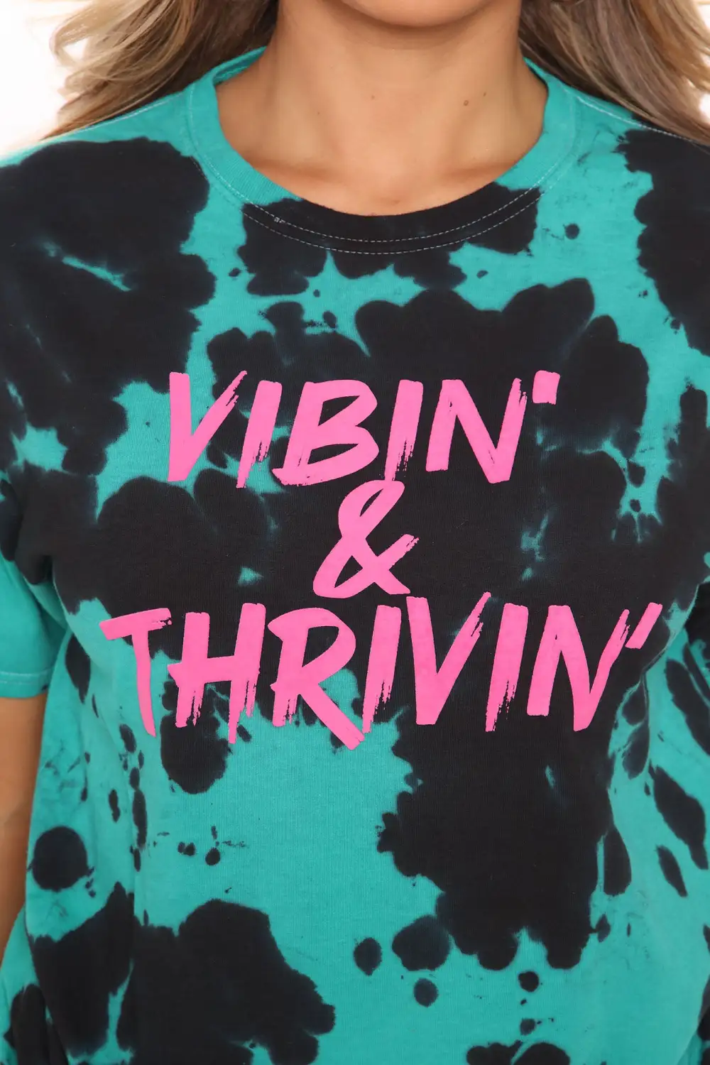 Positive Vibin' Tie Dye Top - Teal/combo