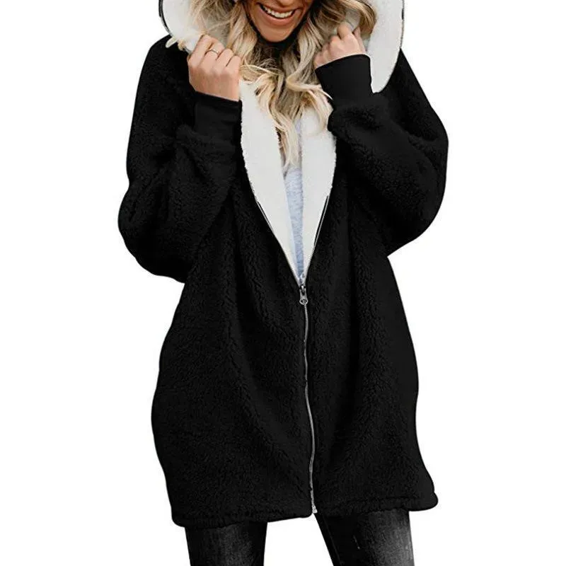 Mayoulove Women zipper warm coat with hood