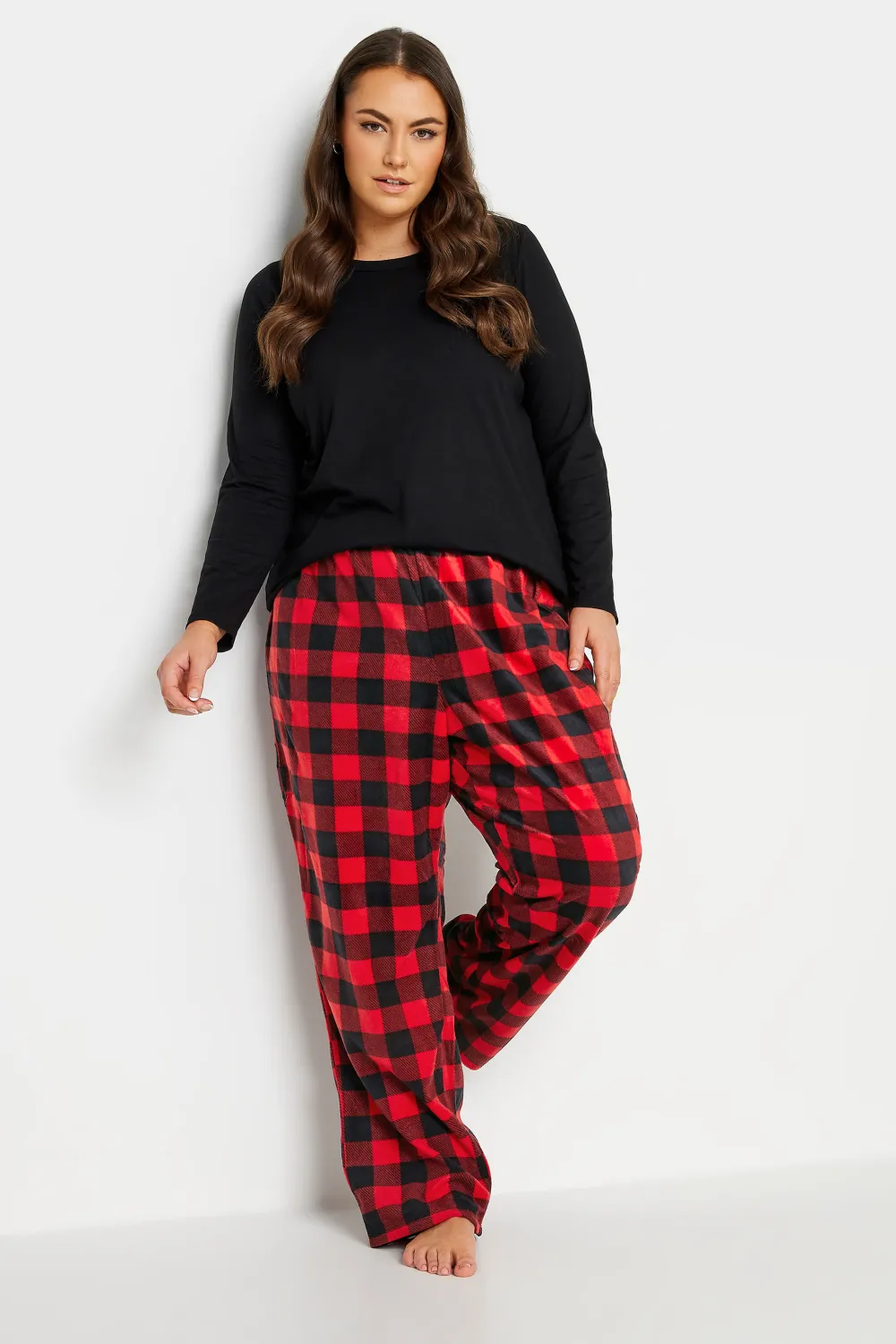 YOURS Curve Red Tartan Print Pyjama Bottoms