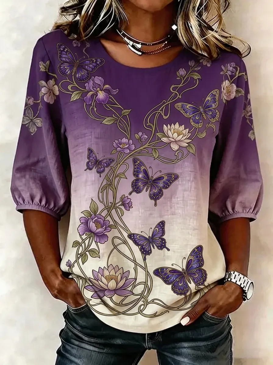 Women's Nashville Butterfly Floral Printed Top