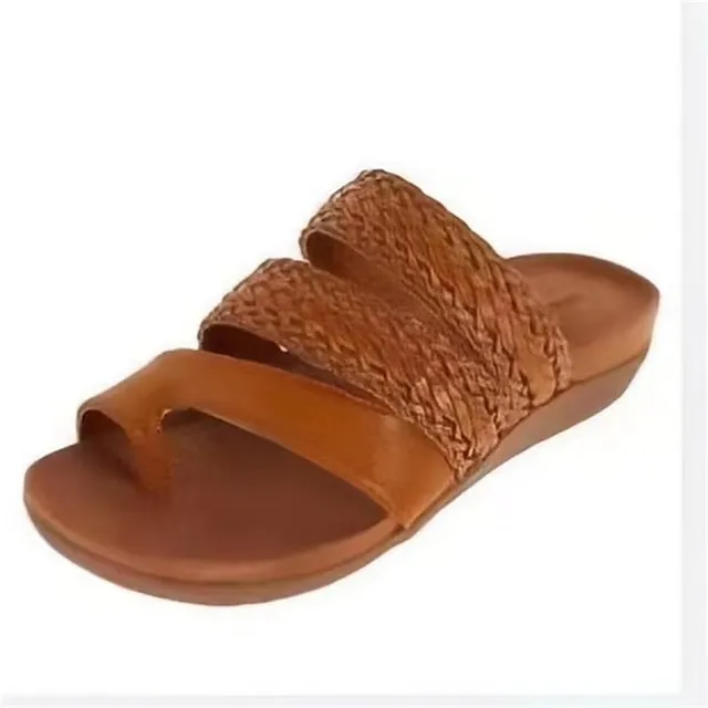 Women's Sandals Orthopedic Sandals Bunion Sandals Plus Size Braided Sandals Daily Beach Summer Flat Heel Peep Toe Vintage Casual Faux Leather Loafer Solid Color Light Brown Dark Brown Black