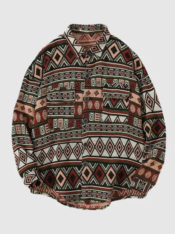 Men's Western Geometric Ethnic Blend Wool Jacket