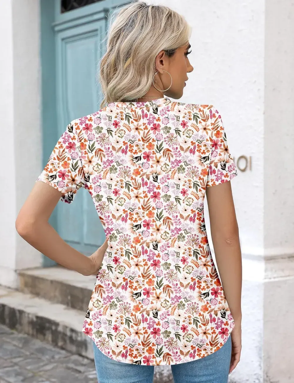 Kistore Womens Casual Crew Neck Short Sleeve Pleated Tops Blouses Fashion Clothes 2024