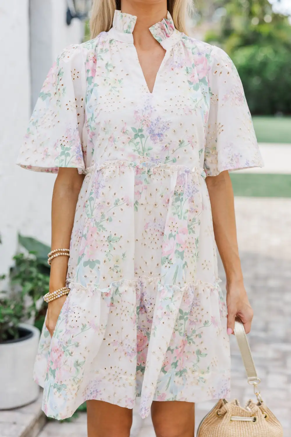 Feeling Your Best Cream Floral Eyelet Dress