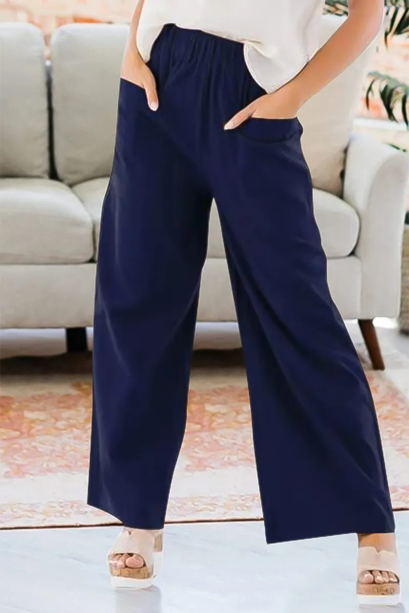 Patch Pocket Elastic Waist Wide Leg Pants