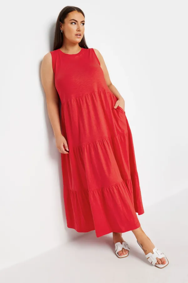 YOURS Curve Red Tiered Midaxi Dress