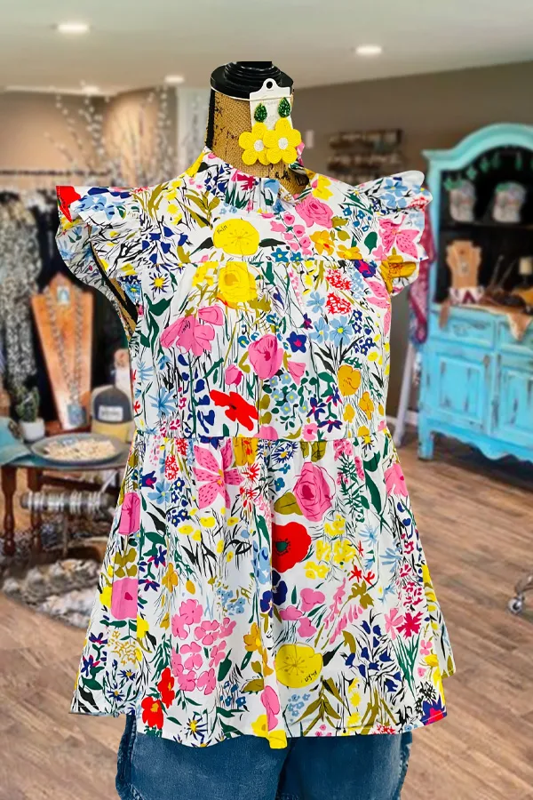 Floral Print Ruffle Sleeveless Babydoll Top
