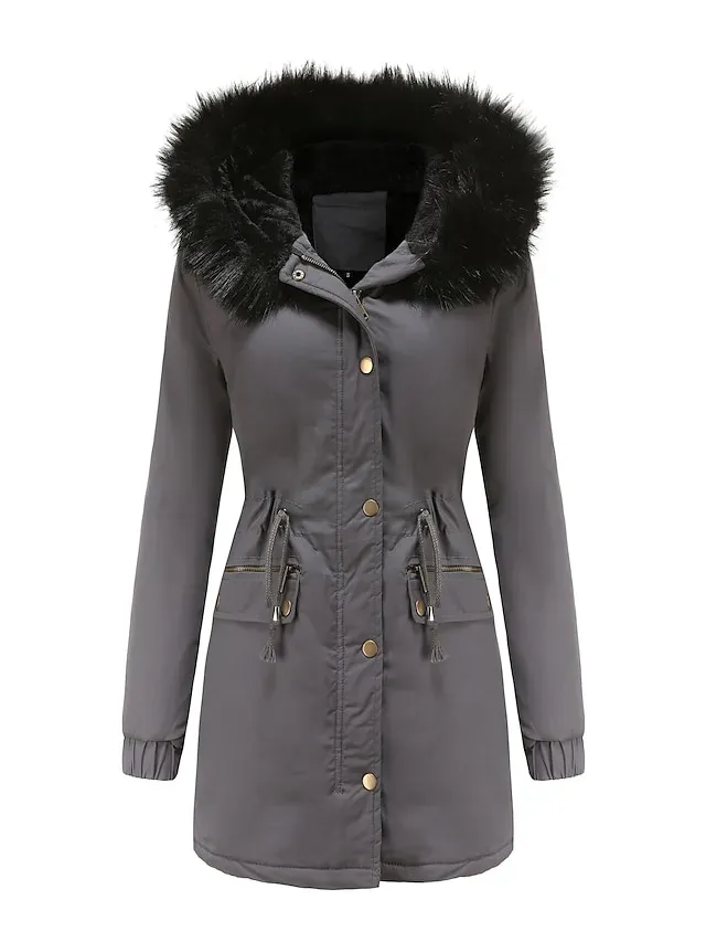 Women's Winter Coat Fleece Lined Puffer Jacket Drawstring Hooded Parka Thermal Warm Heated Jacket with Poackets Fall Long Coat Windproof