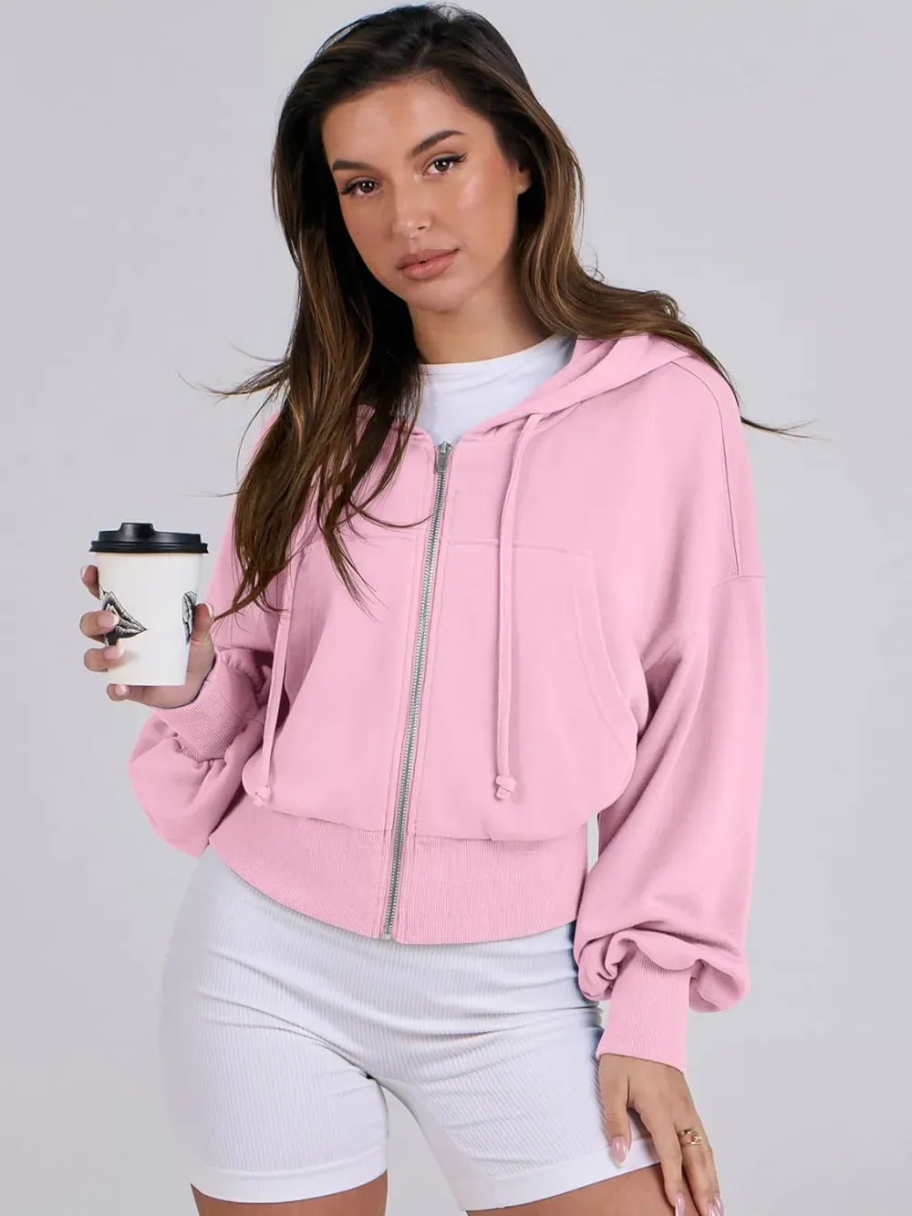 Women's Zip Up Hoodies Cropped Sweatshirts Full Zip Jackets Casual Fashion Fall Outfits Winter Clothes