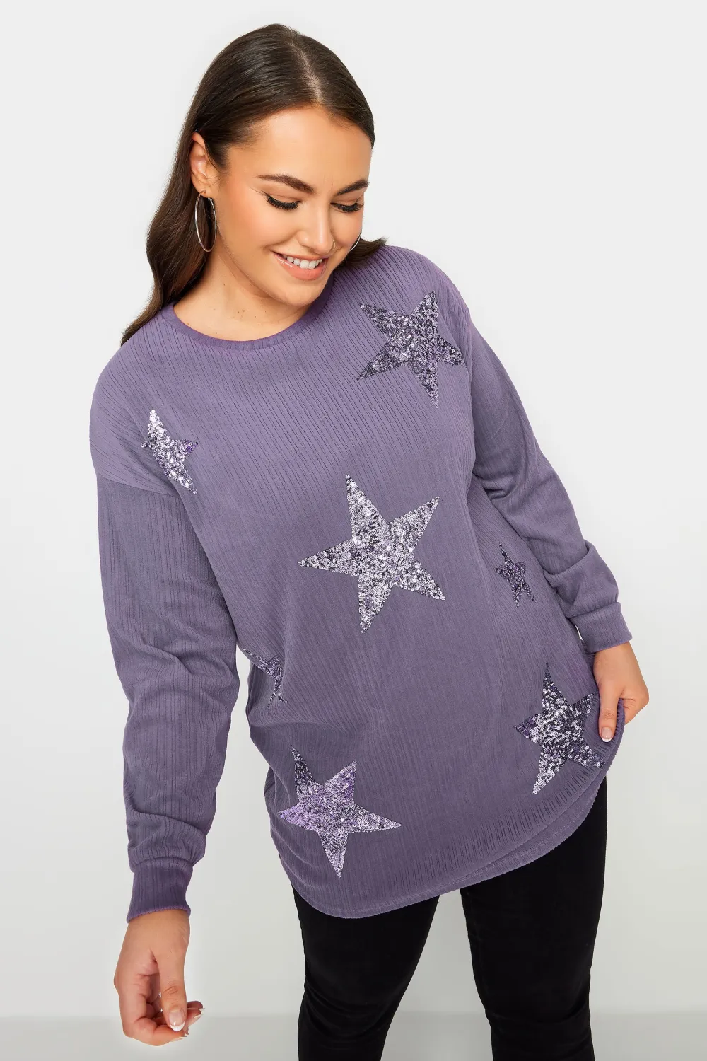 YOURS LUXURY Curve Blue Star Sequin Sweatshirt