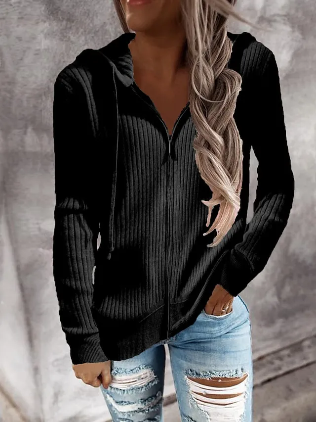 Women's Cardigan Classic Style Solid Color Basic Casual Cotton Long Sleeve Sweater Cardigans Hooded Fall Winter Tan grey blue Blue