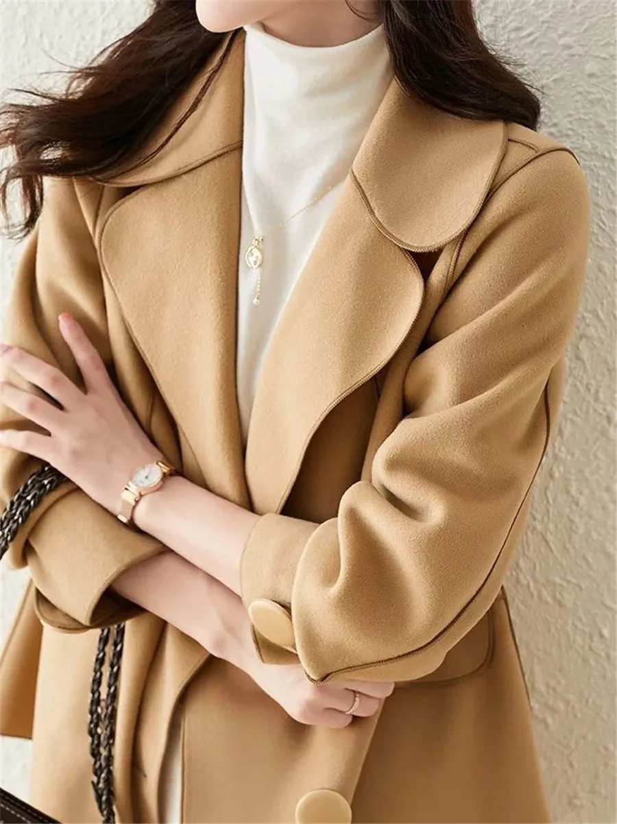 Double Breasted Solid Color Casual Coat