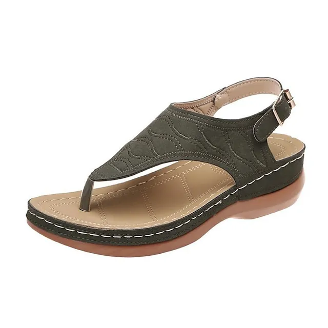 Women's Sandals Wedge Sandals Plus Size Daily Summer Buckle Wedge Heel Open Toe Casual PU Leather Ankle Strap Solid Colored Black Red Blue